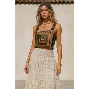 Kimchi Blue Patchwork Butterfly Crop Top Festival Boho Indie Fairy Grunge Hippie